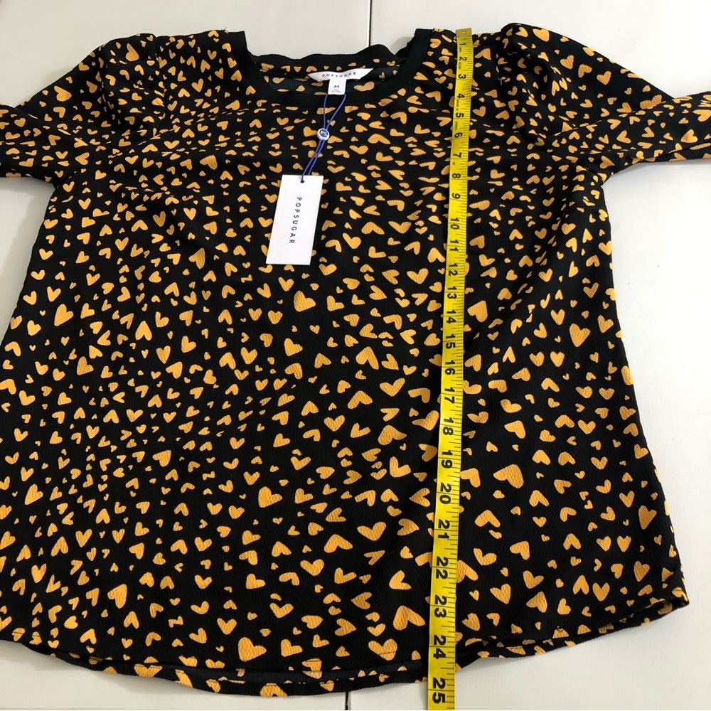 POPSUGAR Black and Mustard Heart Print Long-Sleeve Blouse - Picture 12 of 12